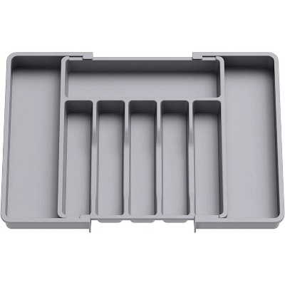 LunaLulinlk Silverware Drawer Organizer, Expandable Utensil Tray for Kitchen, Adjustable Flatware Grey