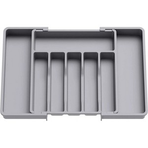 LunaLulinlk Silverware Drawer Organizer, Expandable Utensil Tray for Kitchen, Adjustable Flatware Grey - 1 of 4