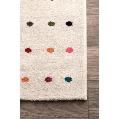 Ivory and Multicolor Synthetic 8' x 10' Rectangular Polka Dot Area Rug