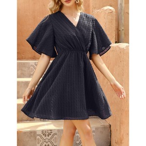Women's Wrap V-Neck Dot Dress Flutter Sleeve Mini Dress Breathable Summer Dress - 1 of 4