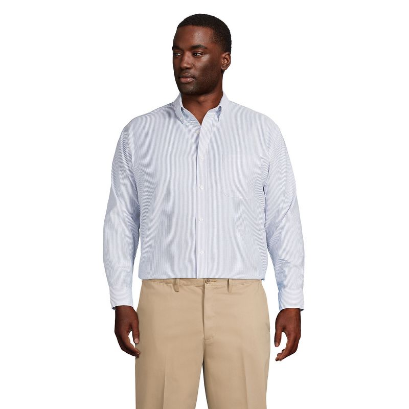Lands' End Men's Big and Tall Traditional Fit Pattern No Iron Supima Oxford Dress Shirt - 18 / 34-35 - Bayshore Blue Stripe