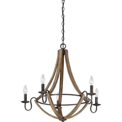 Rustic Black 26.5" Faux Wood 5-Light Chandelier