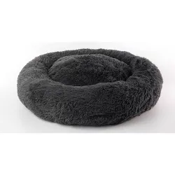 Precious Tails Super Lux Shaggy Fur Donut Bolster Cat and Dog Bed - S - Charcoal Gray