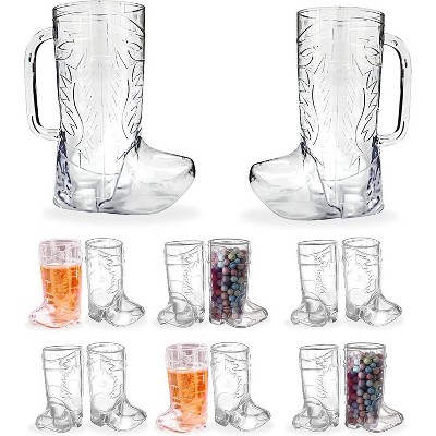4E's Novelty 14 PCS Cowboy Boot Cups – 12 Mini Boots & 2 17oz Mugs for Party Supplies