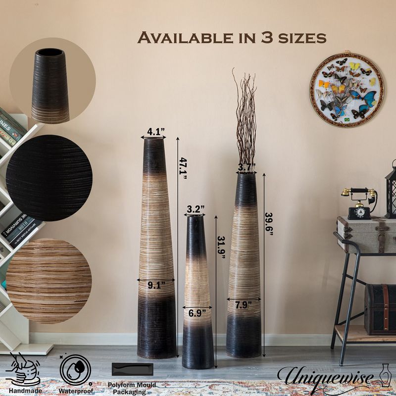 Uniquewise Tall Handcrafted Brown Ceramic Floor Vase - Waterproof Cylinder-Shaped Freestanding Design, Ideal for Tall Floral Arrangements, 5 of 8