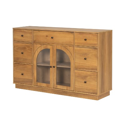 ModernLuxe Sideboard Storage Cabinet with Glass Doors, Solid Wood Buffet Console Display Cabinet with Drawers & Adjustable Shelves