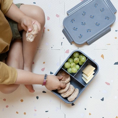 Blueberry Blue Recycled Plastic Bento Box with Floral Print