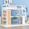 Twin/Full Size Wooden Loft Bed with Ladder, Shelves, a Drawer and Desk, 4L -ModernLuxe - 3 of 4