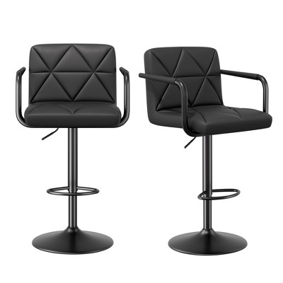 Dexmalle Set of 2 Faux Leather Bar Stools with Arms,Black