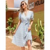 Clearlove Women's Floral Pleated Dress Short Sleeve Wrap V Neck A-Line Pleated Hem Midi Dresses with Belt - 3 of 4