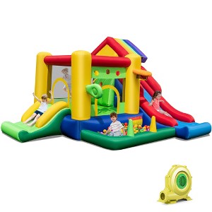 Costway Colorful Rainbow Kids Inflatable Bounce Castle with 50 Ocean Balls & 735W Blower - 1 of 4