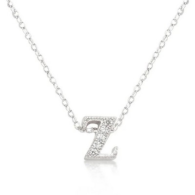 ShineHigh Micro-Pavé Initial Pendant Necklaces – Rhodium-Plated Cubic Zirconia Letter Charms on 16" Chains with Extenders