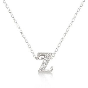 ShineHigh Micro-Pavé Initial Pendant Necklaces – Rhodium-Plated Cubic Zirconia Letter Charms on 16" Chains with Extenders - 1 of 1