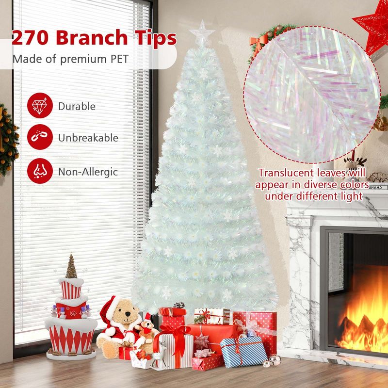 Costway 5FT/6FT/7FT Pre-Lit Fiber Optic Christmas Tree Decor Multi-Color Snowflake LED Lights, 5 of 10
