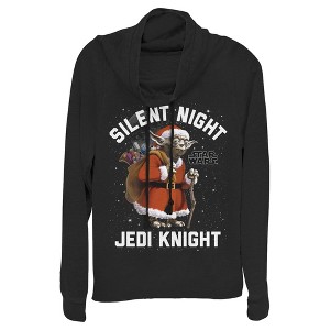 Juniors Womens Star Wars Christmas Stanta Yoda Cowl Neck Sweatshirt - 1 of 3