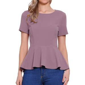 INSPIRE CHIC Women's Short Sleeve Round Neck Stretch Business Classic Peplum Top - 1 of 4