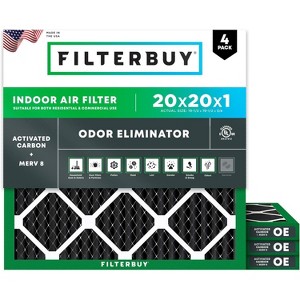 Filterbuy 20x20x1 Air Filter (4-Pack), Pleated MERV 8 Odor Eliminator Replacement HVAC AC Furnace Filters (Actual Size: 19.50 x 19.50 x 0.75) - 1 of 4
