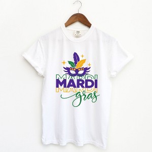 Simply Sage Market Women's Mardi Gras Mask Stacked Short Sleeve Garment Dyed Tee - 1 of 4