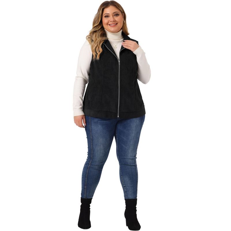 Agnes Orinda Women's Plus Size Corduroy Zipper Side Pocket Casual Sleeveless Fleece Vests, 3 of 6