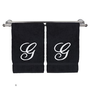 BC BARE COTTON Monogrammed Hand Towel, 100% Turkish Cotton - Set of 2 - Black - White Script - 1 of 4
