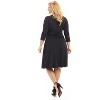 Rekucci Curvy Fit Plus Size Women's 3/4 Sleeve Tummy Control Dress – Flattering Surplice Neckline & Ruched Waist - 3 of 4