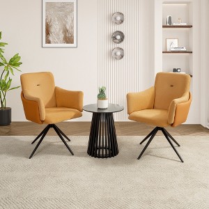 GDFStudio Bobby Modern 19“ Linen Upholstered Swivel Chair with Iron Tube Legs(Set of 2) - 1 of 4