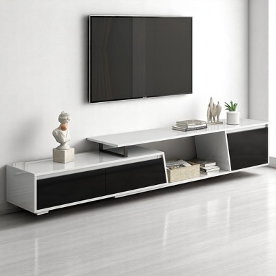 Minimalist Extendable TV Stand for 100" TVs, Rectangle TV Cabinet with 2 Drawers & 1 Cabinet, Adjustable Asymmetrical Design for Home