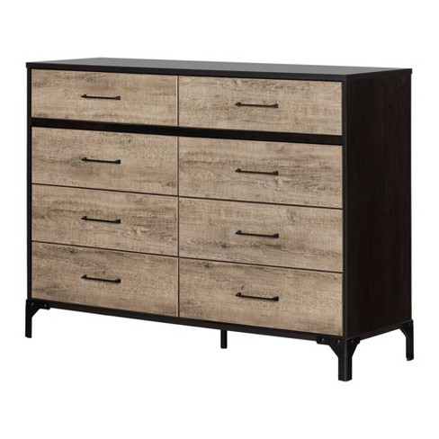 Valet 8 Drawer Double Dresser Weathered Oak Black South Shore