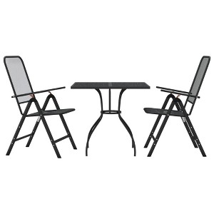vidaXL Anthracite Metal Mesh 3 Piece Patio Dining Set - Durable Outdoor Furniture with Folding Chairs and Adjustable Backrest for Garden Patio - 1 of 4