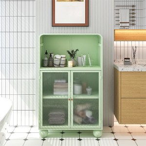 Bathroom Floor Storage Cabinet, Wooden Kitchen Cupboard with Glass Doors, Freestanding Display Storage Cabinet for Bathroom Living Room Entryway - 1 of 4