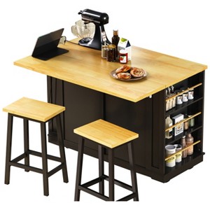 APRILSOUL 48" Large Kitchen Island with 2 Bar Stools, 2 Drawers & Door Storage Rack, 5 Wheels, Kitchen/Dining Room - 1 of 4