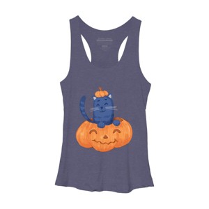 Women's Design By Humans Halloween Cat In A Pumpkin By wubbadub Racerback Tank Top - 1 of 3