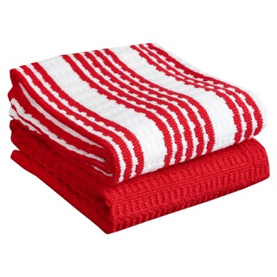 T-fal Solid and Stripe Waffle Kitchen Towel  Two Pack