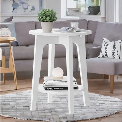 Round Side Table with Lower Shelf, End Table for Small Spaces, Nightstand