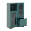Modern Storage Cabinet With 2 Glass Doors & 2 Storage Spaces, Freestanding Floor Cabinet With Adjustable Shelves For Living Room Bathroom Kitchen - 2 of 4