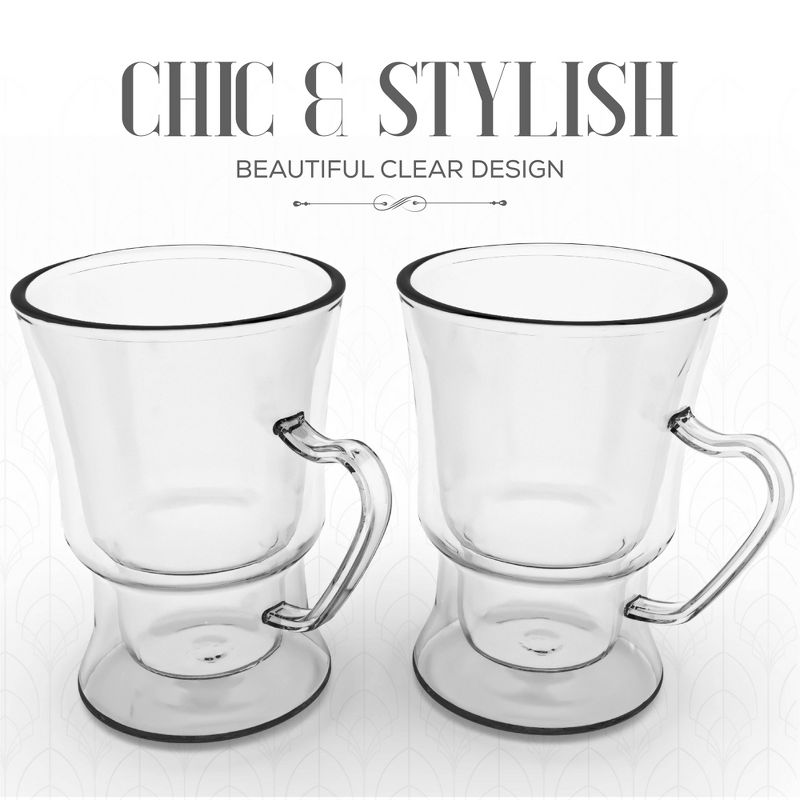 Elle Decor Double Wall Glass 8 oz. Coffee Espresso Mugs, Set of 2, Heat Resistant Borosilicate Glass, Hot & Cold Beverages, Durable & Lightweight, 4 of 8