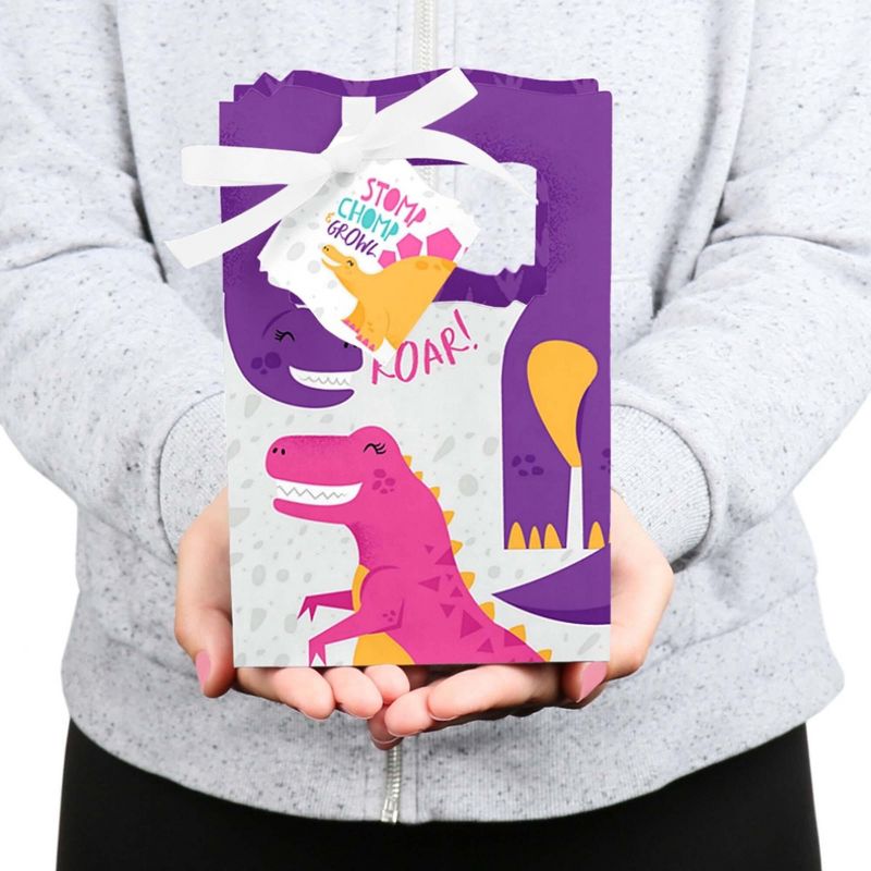 Big Dot of Happiness Roar Dinosaur Girl - Dino Mite T-Rex Baby Shower or Birthday Party Favor Boxes - Set of 12, 4 of 6