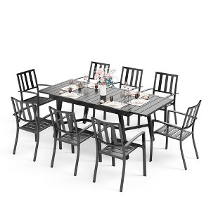 Captiva Designs 9pc Patio Slat-top Adjustable Steel Rectangle Table & Metal Chairs - 1 of 4