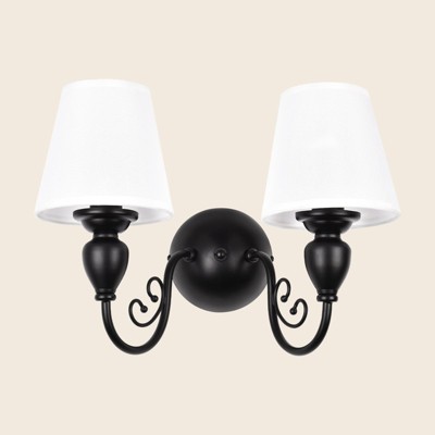 PAKOKULA 2-Light Farmhouse Black Wall Sconce with White Fabric Shade