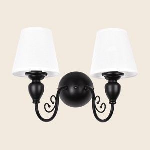PAKOKULA 2-Light Farmhouse Black Wall Sconce with White Fabric Shade - 1 of 4