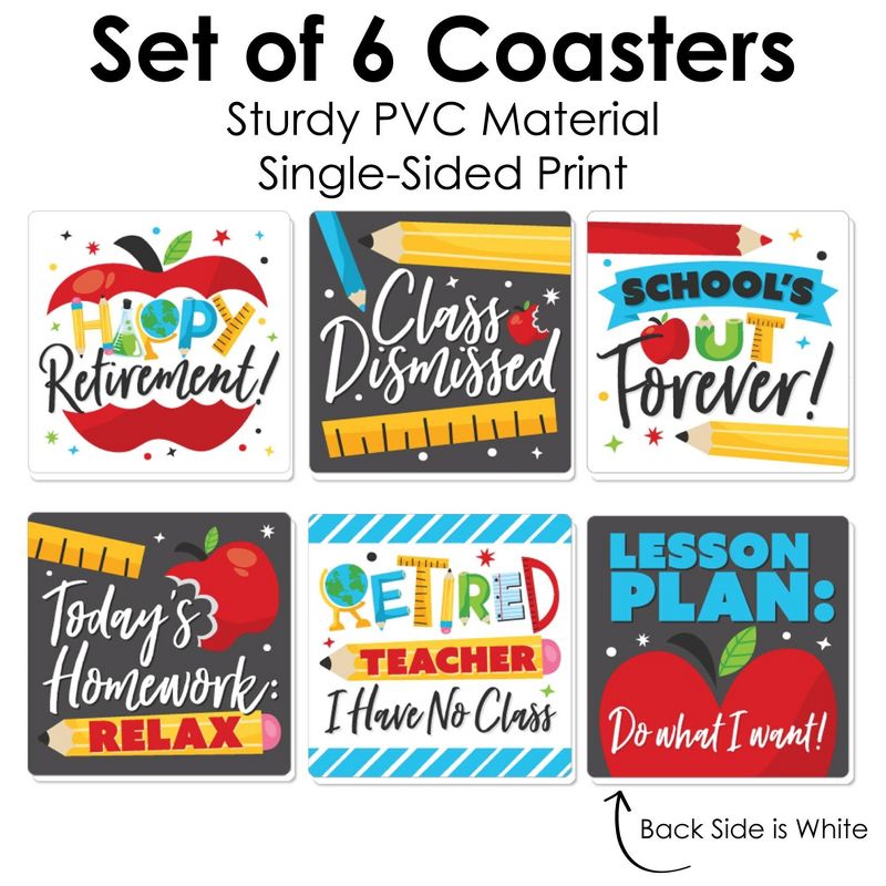 Big Dot of Happiness Teacher Retirement - Funny Happy Retirement Party Decorations - Drink Coasters - Set of 6, 5 of 9