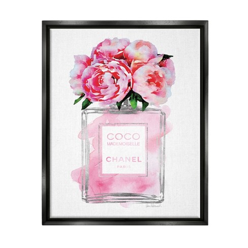 Stupell Industries Glam Perfume Bottle With Words Pink Black Gray Floater  Framed Canvas Wall Art, 16 x 20