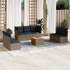 vidaXL 8 Piece Patio Sofa Set with Cushions Gray Poly Rattan - Table + 5x Middle + 2x Corner - 2 of 4