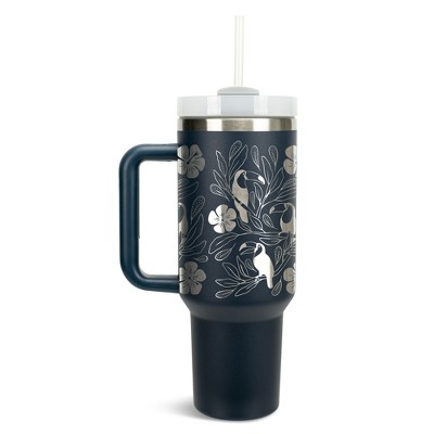 Elanze Designs Tropical Tucan Bird Flower Garden 40 oz. Stainless Steel, Large Water Bottle Coffee Mug, Spill & Leak Resistant, Thermal Travel Tumbler
