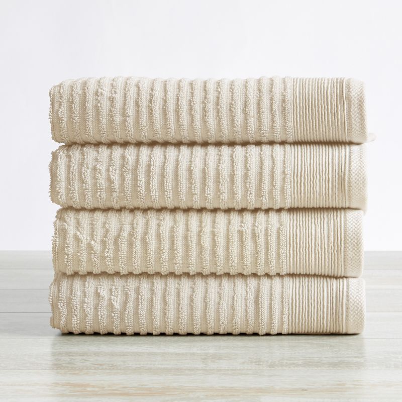 100% Cotton Quick-Dry Ribbed Texture Bath Towel Set, 1 of 8