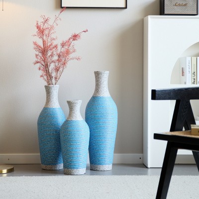 FURNIinspire Decorative Vases 3pcs Living Room Classic Desktop Vas Dining Room Neat Floor Vase Flower Stand Home Decor, Blue, 5.91"*5.91"*28.35"