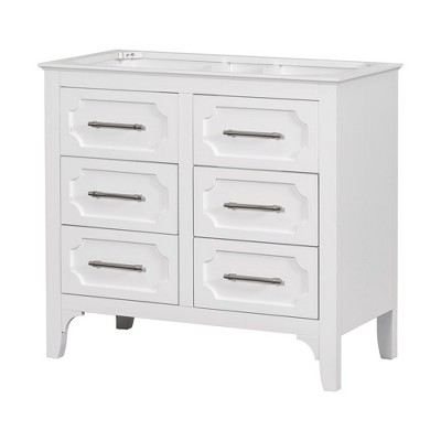 36 Inch(3ft)Bathroom Vanity, Bathroom Cabinet With 4 Drawers, Solid Wood Frame, Carving Craftsmanship Freestanding Bathroom Vanity Cabinet