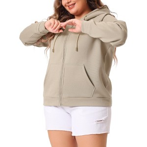 Agnes Orinda Women's Plus Size Long Sleeve Front Pockets Casual Hooded Zip-Up Sweatshirts - 1 of 4