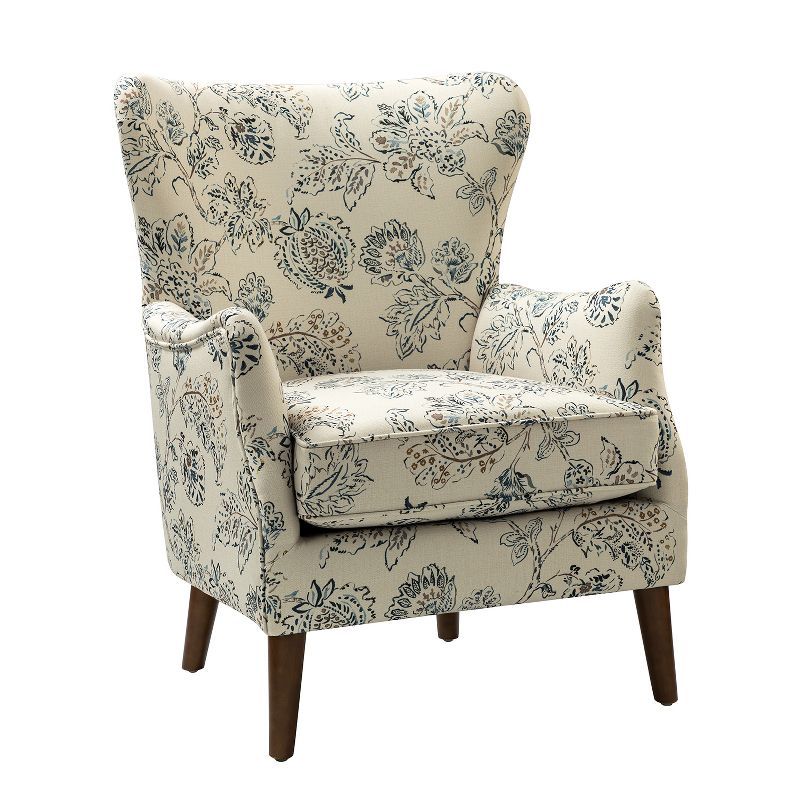 Nikolaus Comfy Living Room Armchair with Floral Fabric Pattern and Wingback | ARTFUL LIVING DESIGN, 1 of 11