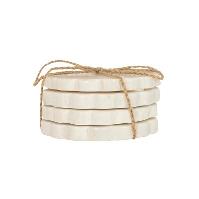 Scallop Edge Set Of 3 Coaster Set White Marble with Jute Tie by Foreside Home & Garden